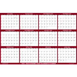 2025-2026 SwiftGlimpse Academic Erasable Monthly Wall Calendar, 48" x 72", White/Maroon, July 2025 To June 2026