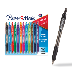 Paper Mate® Profile™ Retractable Ballpoint Pens, Bold Point, 1.4 mm, Assorted Barrels, Assorted Ink Colors, Pack Of 12