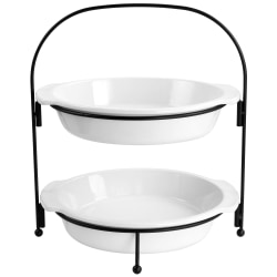 Gibson Gracious Dining 3-Piece 2-Tier Stoneware Pie Dish Server Set, White