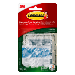 Command Outdoor Light Clips, 16-Command Hooks, 20-Command Strips, Damage-Free, Clear