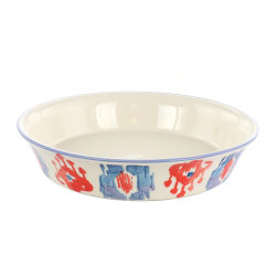Spice By Tia Mowry Sweet Basil 1.5-Quart Round Stoneware Pie Dish, Red/Blue