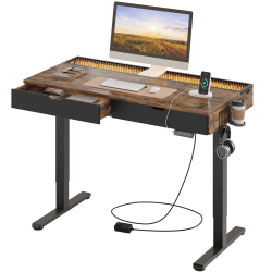 Bestier 48"W Electric Adjustable-Height Standing Desk With Drawers And RGB Lights, Rustic Brown