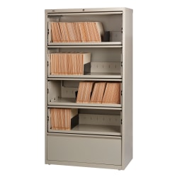 Lorell® Fortress 36"W Lateral 5-Drawer File Cabinet With Roll-Out Shelves, Metal, Putty
