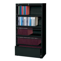 Lorell® Fortress 36"W Lateral 5-Drawer File Cabinet With Roll-Out Shelves, Metal, Black