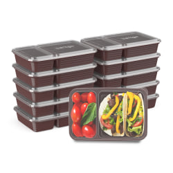 Bentgo Prep 2-Compartment Containers, 6-1/2"H x 6"W x 9"D, Burgundy, Pack Of 10 Containers