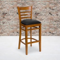 Flash Furniture Wooden/Vinyl Restaurant Barstool With Ladder Back, Black/Cherry