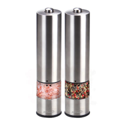 Brentwood Electric LED Salt And Pepper Adjustable Ceramic Grinders, 6 Oz, Silver, Set Of 2 Grinders