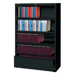 Lorell® Fortress 42"W Lateral 5-Drawer File Cabinet With Roll-Out Shelves, Metal, Black