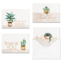 All Occasion Thank You "Succulent Charm" Greeting Card Assortment With Blank Envelopes, 4-7/8" x 3-1/2", Pack of 24