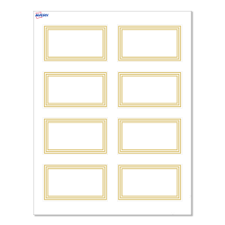 Avery® Print-To-The-Edge Cards With Sure Feed® Technology, S00-D1A-PRMWC10, Rectangle, 2" x 3-1/2", Matte White, Preprinted Multi-Lined Gold Border Design, Pack Of 80