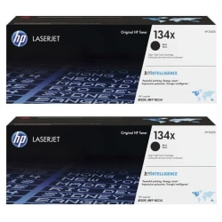 HP 134X High-Yield Black Toner Cartridges, W1340XD1, Total Qty 2