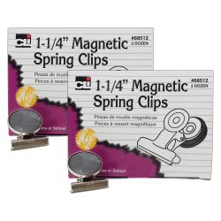 Charles Leonard Magnet Spring Clips, 1 1/4", Silver, 24 Clips Per Box, Pack Of 2 Boxes