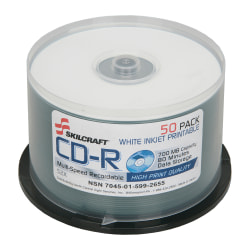 SKILCRAFT® High Print Quality CD-R Recordable Media With Spindle, 700MB/80 Minutes, Pack Of 50