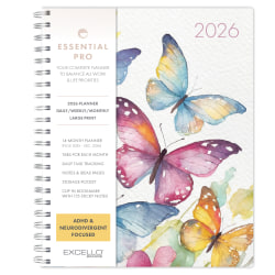 2025-2026 Global Excello Brands Essential PRO Daily/Weekly/Monthly Planner, 8-1/2" x 11", Watercolor Butterflies, November 2025 To December 2026