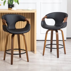 Glamour Home Baylor Faux Leather Counter Height Stool With Back, Black