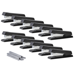 Bostitch No-Jam Premium Desktop Stapler, Full-Strip, Black, Includes 1,250 Staples, Set Of 12 Staplers