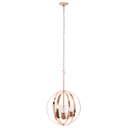 Lalia Home 3-Light Hanging Metal Globe And Clear Glass Ceiling Pendant, 18"W, Rose Gold