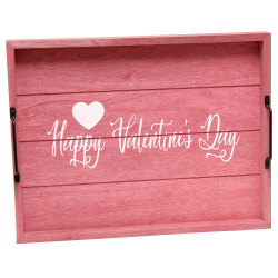 Elegant Designs Decorative Serving Tray, 2-1/4&rdquo;H x 12&rdquo;W x 15-1/2&rdquo;D, Dark Pink Wash Happy Valentine's Day