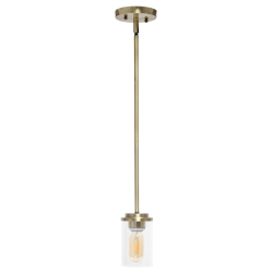 Lalia Home 1-Light Hanging Glass Pendant Fixture, 4-3/4"W, Clear/Antique Brass