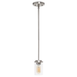 Lalia Home 1-Light Hanging Glass Pendant Fixture, 4-3/4"W, Clear/Brushed Nickel