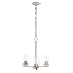 Lalia Home 3-Light Glass And Metal Hanging Pendant Chandelier, 15"W, Clear/Brushed Nickel