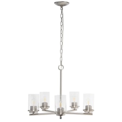 Lalia Home 5-Light Glass And Metal Hanging Pendant Chandelier, 20-1/2"W, Clear Shade/Brushed Nickel Base