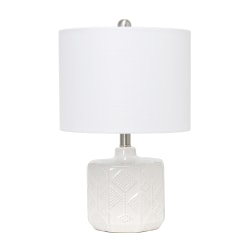 Lalia Home Ceramic Eyelet Pattern Floral Textured Table Lamp, 19"H, White Shade/Off-White Base