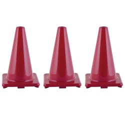Champion Sports Hi-Visibility Flexible Vinyl Cones, 8" x 12", Red, Pack Of 3 Cones