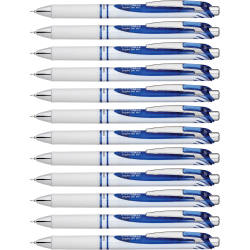 Pentel® EnerGel® Pearl Liquid Gel Pens, Pack Of 12, Fine Point, 0.5 mm, Pearl White/Silver Barrel, Blue Ink
