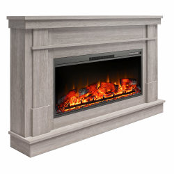 Ameriwood Home Elmcroft Wide Mantel With Linear Electric Fireplace, 37-13/16"H x 64"W x 10-15/16"D, Rustic Gray