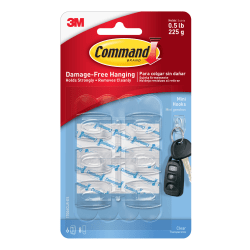 Command Mini Wall Hooks, 6 Command Hooks, 8 Command Strips, Damage Free Hanging of Dorm Room Decorations, Clear
