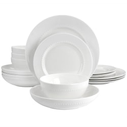 Gibson Elite Embossed Bone China 16-Piece Double Bowl Dinnerware Set, White