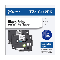 Brother TZE2412PK Label Maker Tape, White, Pack Of 2