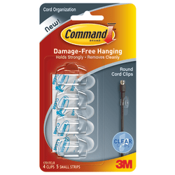 3M™ Command™ Damage-Free Cord Clips, Small, Clear, Pack Of 4
