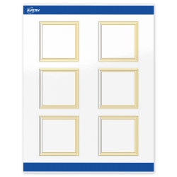 Avery® Print-To-The-Edge Labels With Sure Feed® Technology, S00-DHJ-PRWGP10, Square, 3" x 3", Glossy White, Preprinted Multi-Lined Gold Border Design, Pack Of 60