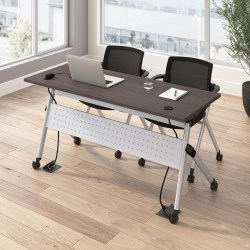 Bush Business Furniture Envision 60"W Training Table with Powered Grommets and 2 Chairs with Arms, Storm Gray/Cool Gray Metallic, Standard Delivery