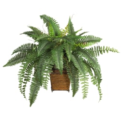 Nearly Natural 23"H Silk Boston Fern With Wicker Basket, Green