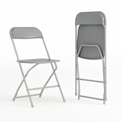 Flash Furniture Hercules Plastic Folding Chairs With 650-lb Capacity, Gray, Set Of 2 Chairs