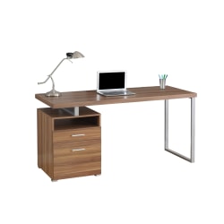 Monarch Specialties Contemporary 60"W Computer Desk With 2-Drawers And Open Shelf, Walnut/Silver