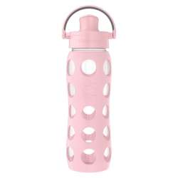 LifeFactory Glass Water Bottle With Active Flip Cap And Protective Silicone Sleeve, 22 Oz, Desert Rose