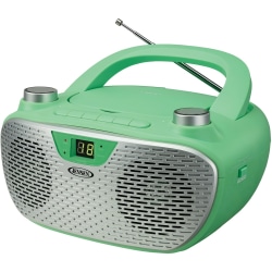 JENSEN Portable Stereo Compact Disc Player with AM/FM Stereo Radio - 1 x Disc Integrated Stereo Speaker - Green, Silver - CD-DA, MP3 - Auxiliary Input