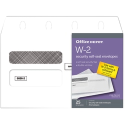 Office Depot® Brand Double-Window Self-Seal Envelopes For W-2 Forms, 5 5/8" x 9 1/4", White, Pack Of 25