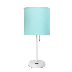 Creekwood Home Oslo USB Port Metal Table Lamp, 19-1/2"H, Aqua Shade/White Base