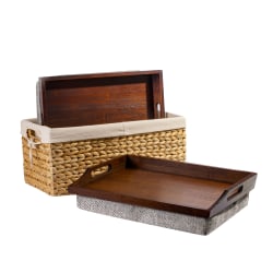 Rossie Home® Lap Tray With Pillow Basket Set, 4-1/8"H x 17-1/2"W x 4-1/8"D, Java Bamboo, Set Of 2 Lap Trays