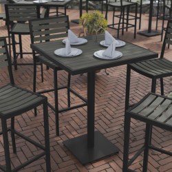 Flash Furniture Lark Commercial-Grade Square Outdoor Furniture Bar-Height Table With Poly Resin Slats, 40-1/2"H x 32"W x 32"D, Gray Wash