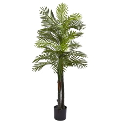 Nearly Natural Double Robellini Palm 66"H Plastic UV Resistant Indoor/Outdoor Tree, 66"H x 38"W x 38"D, Green