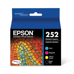 Epson® 252 DuraBrite® Black And Cyan, Magenta, Yellow Ink Cartridges, Pack Of 4, T252120-BCS