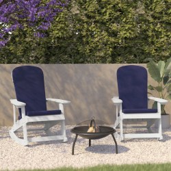 Flash Furniture Savannah All-Weather Adirondack Rocking Chairs with Cushions, Blue/White, Set Of 2 Chairs