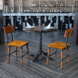 Flash Furniture Rustic Antique Industrial Wood Dining Accent Chairs, Walnut, Pack Of 2 Chairs