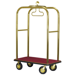 Hospitality 1 Source Boardwalk Bellman's Cart, 76"H x 48"W x 27"D, Burgundy Carpet/Titanium Gold